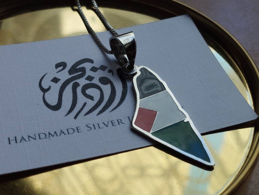 Palestinian Map/Flag Necklace Colored