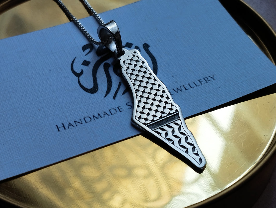 Palestine Map Necklace With Palestinian Scarf Ornaments