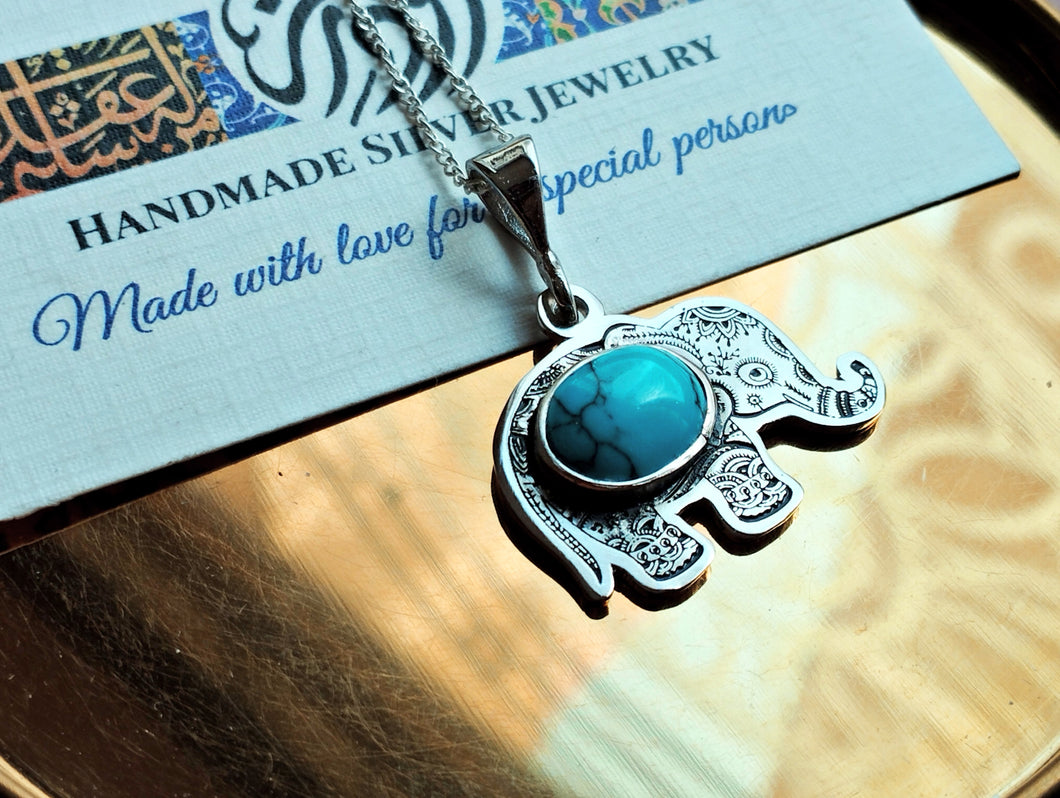 Elephant Necklace With Turquoise Gemstone