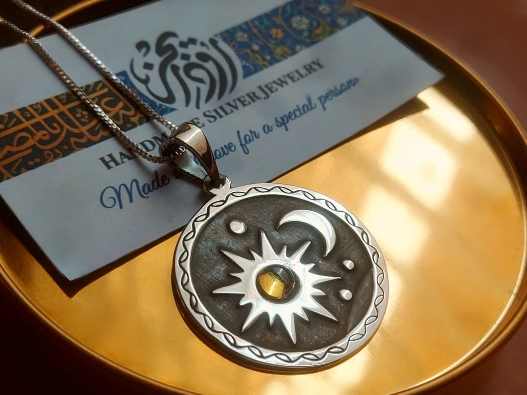 Sun and Moon Necklace with a Gemstone