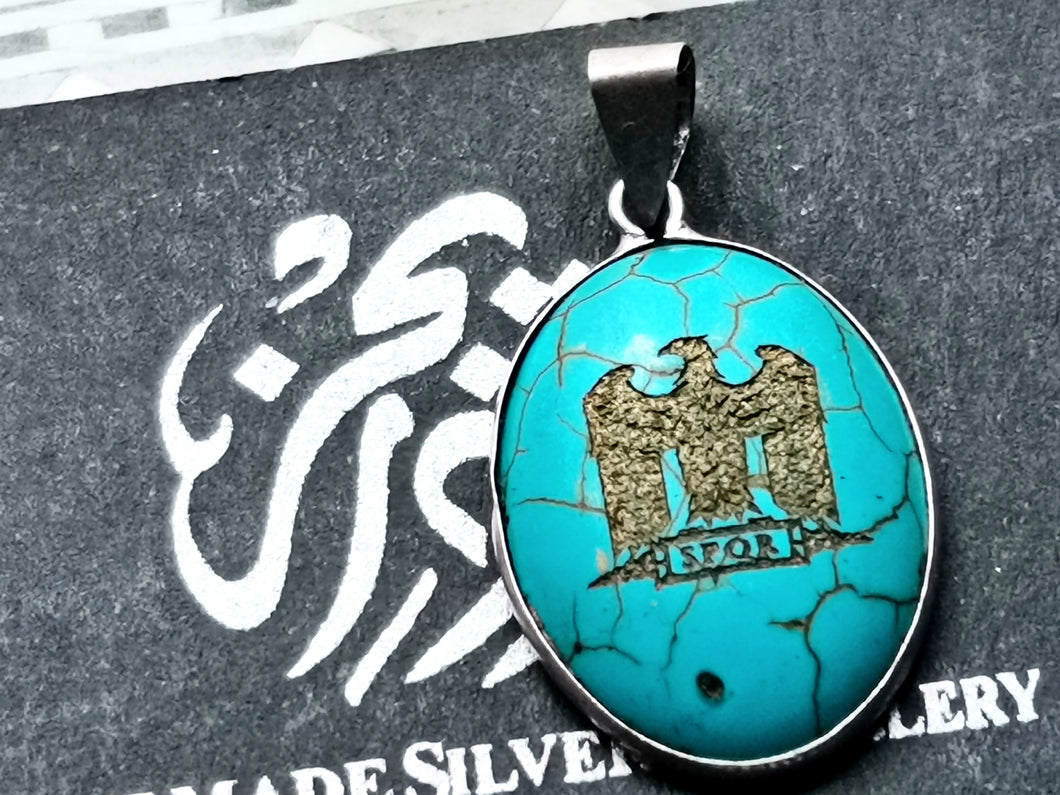 Golden Roman Eagle Engraved On Turquoise Necklace